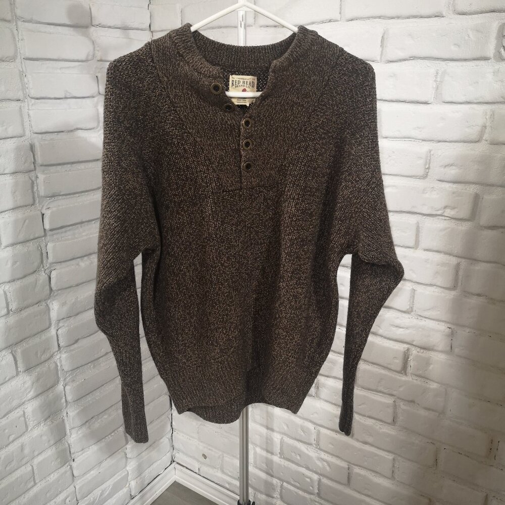 Red Head Brand Men's Size Small Dark Brown 5 Button Closure at Neck Sweater